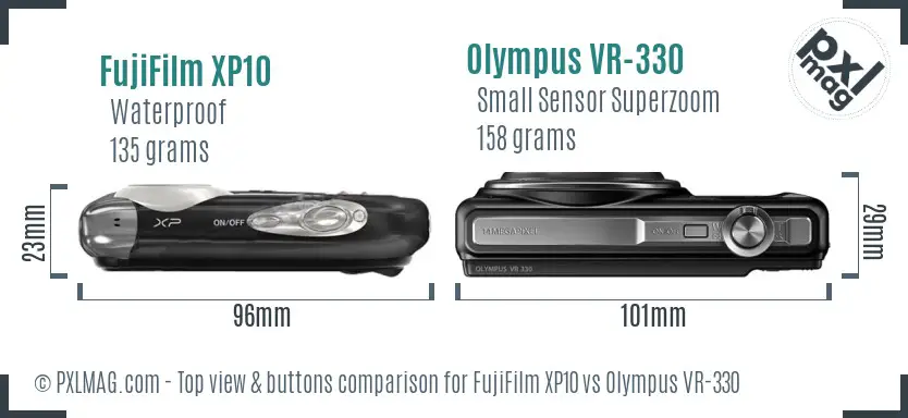 FujiFilm XP10 vs Olympus VR-330 top view buttons comparison