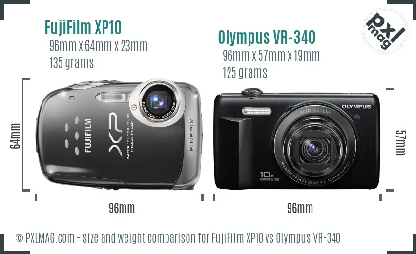 FujiFilm XP10 vs Olympus VR-340 size comparison FujiFilm XP10 vs Olympus VR-340 size comparison