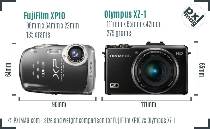 FujiFilm XP10 vs Olympus XZ-1 size comparison FujiFilm XP10 vs Olympus XZ-1 size comparison