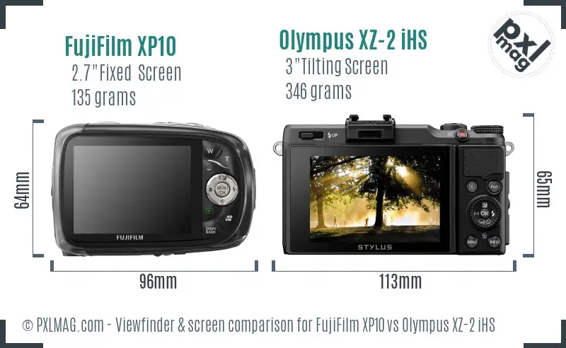 FujiFilm XP10 vs Olympus XZ-2 iHS Screen and Viewfinder comparison