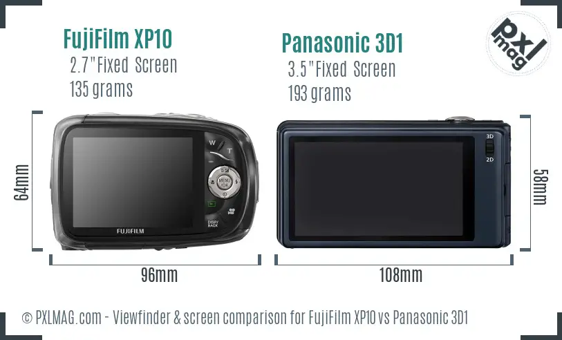 FujiFilm XP10 vs Panasonic 3D1 Screen and Viewfinder comparison