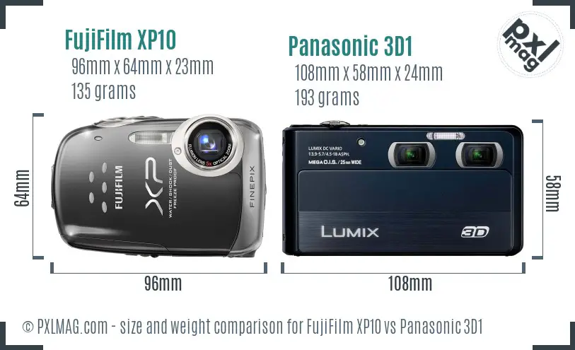 FujiFilm XP10 vs Panasonic 3D1 size comparison