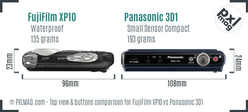 FujiFilm XP10 vs Panasonic 3D1 top view buttons comparison