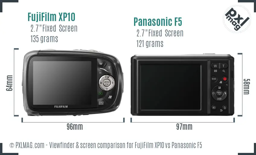 FujiFilm XP10 vs Panasonic F5 Screen and Viewfinder comparison