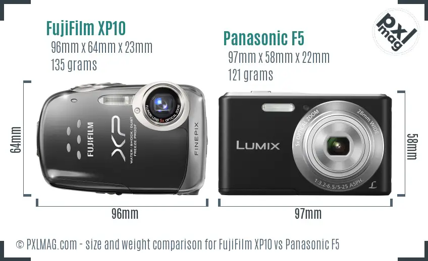 FujiFilm XP10 vs Panasonic F5 size comparison