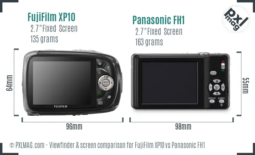 FujiFilm XP10 vs Panasonic FH1 Screen and Viewfinder comparison