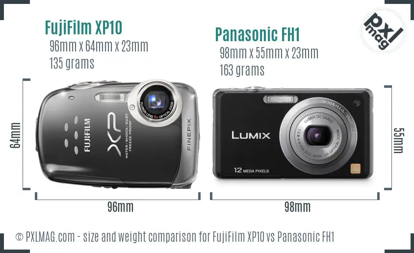 FujiFilm XP10 vs Panasonic FH1 size comparison