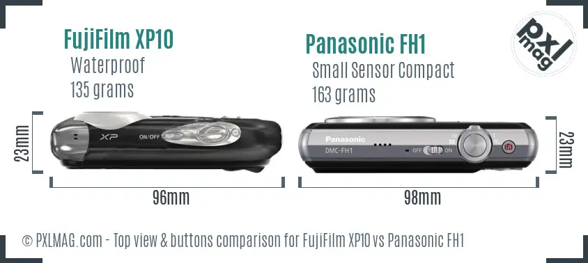 FujiFilm XP10 vs Panasonic FH1 top view buttons comparison