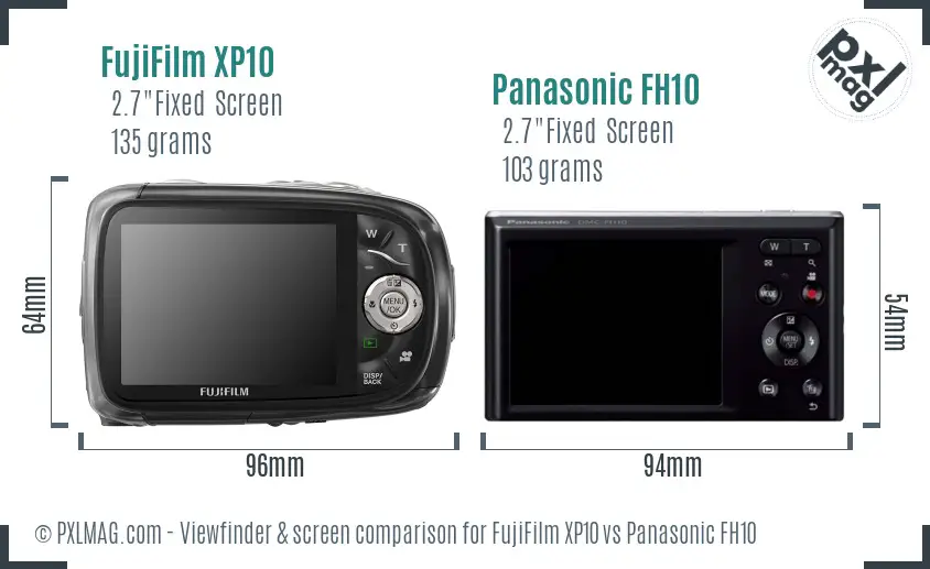 FujiFilm XP10 vs Panasonic FH10 Screen and Viewfinder comparison