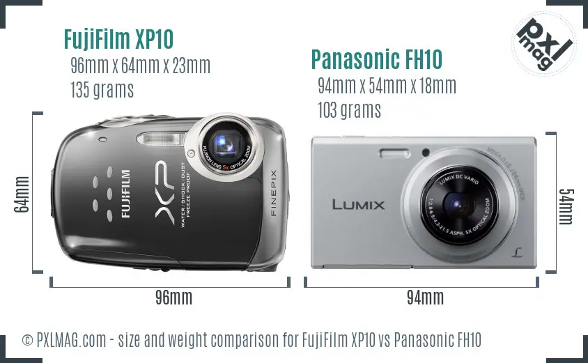 FujiFilm XP10 vs Panasonic FH10 size comparison