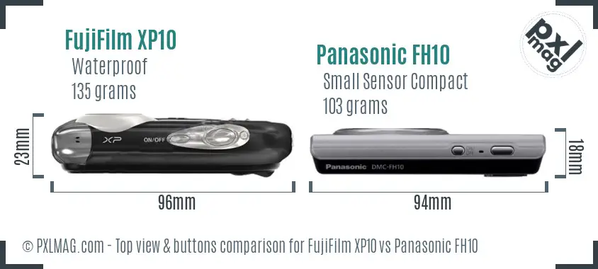 FujiFilm XP10 vs Panasonic FH10 top view buttons comparison