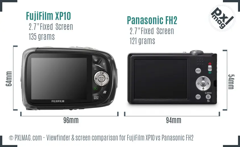 FujiFilm XP10 vs Panasonic FH2 Screen and Viewfinder comparison