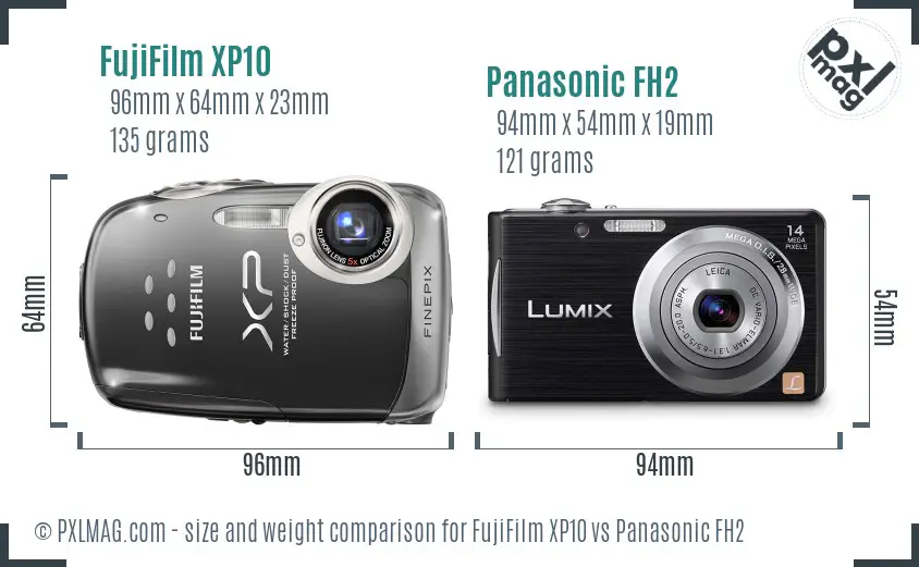 FujiFilm XP10 vs Panasonic FH2 size comparison