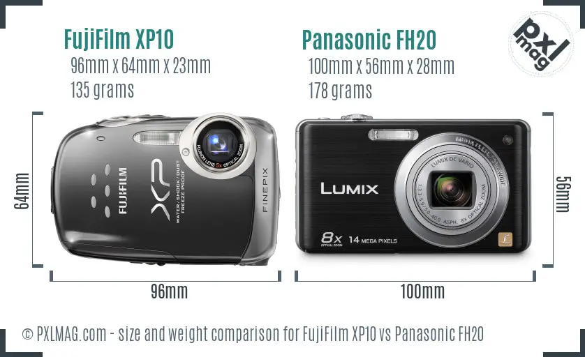 FujiFilm XP10 vs Panasonic FH20 size comparison FujiFilm XP10 vs Panasonic FH20 size comparison