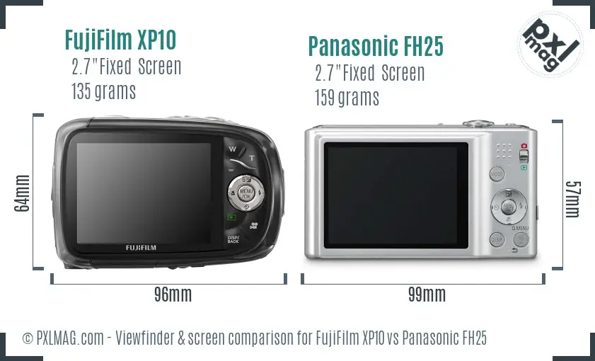 FujiFilm XP10 vs Panasonic FH25 Screen and Viewfinder comparison
