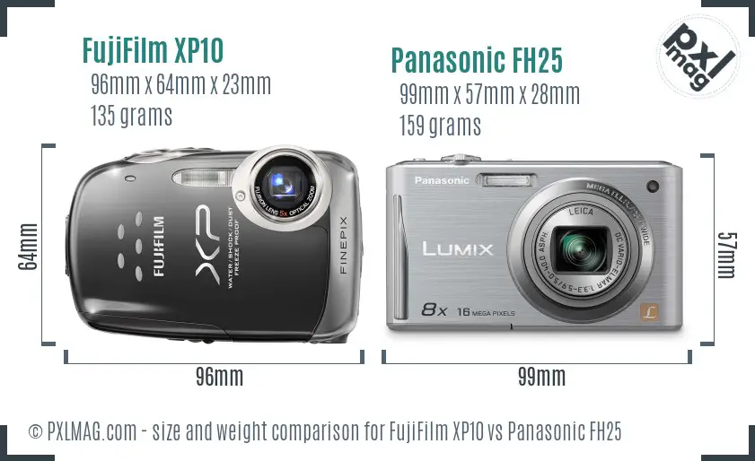 FujiFilm XP10 vs Panasonic FH25 size comparison