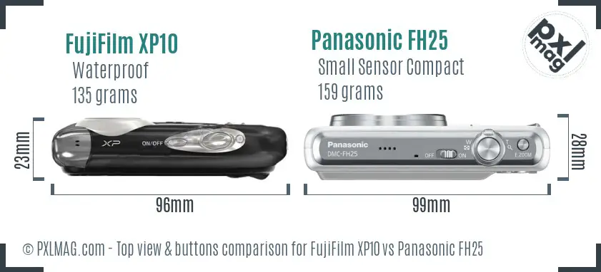 FujiFilm XP10 vs Panasonic FH25 top view buttons comparison