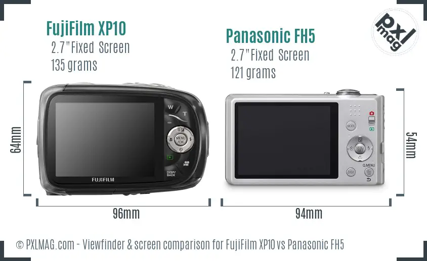 FujiFilm XP10 vs Panasonic FH5 Screen and Viewfinder comparison