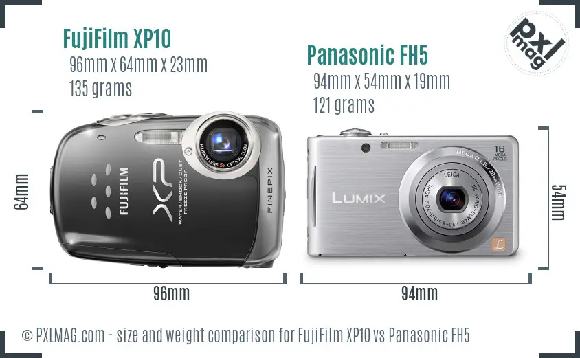 FujiFilm XP10 vs Panasonic FH5 size comparison