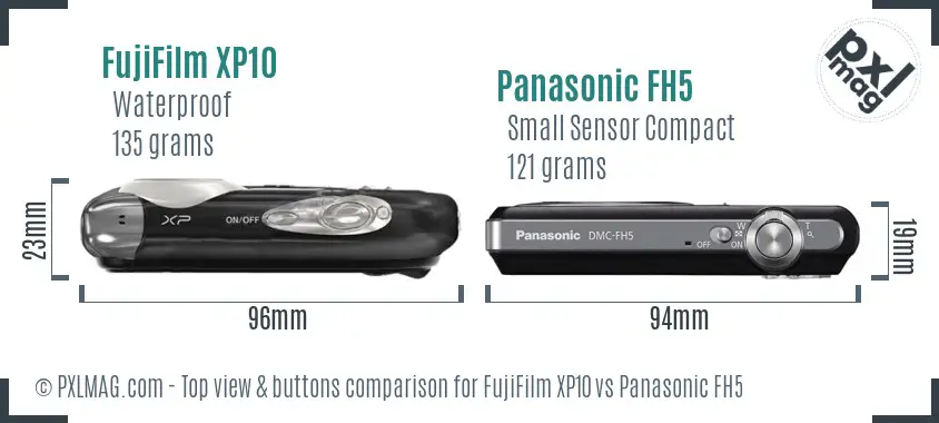 FujiFilm XP10 vs Panasonic FH5 top view buttons comparison