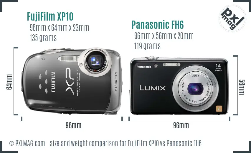 FujiFilm XP10 vs Panasonic FH6 size comparison