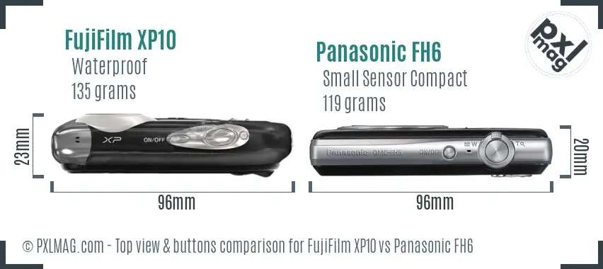 FujiFilm XP10 vs Panasonic FH6 top view buttons comparison