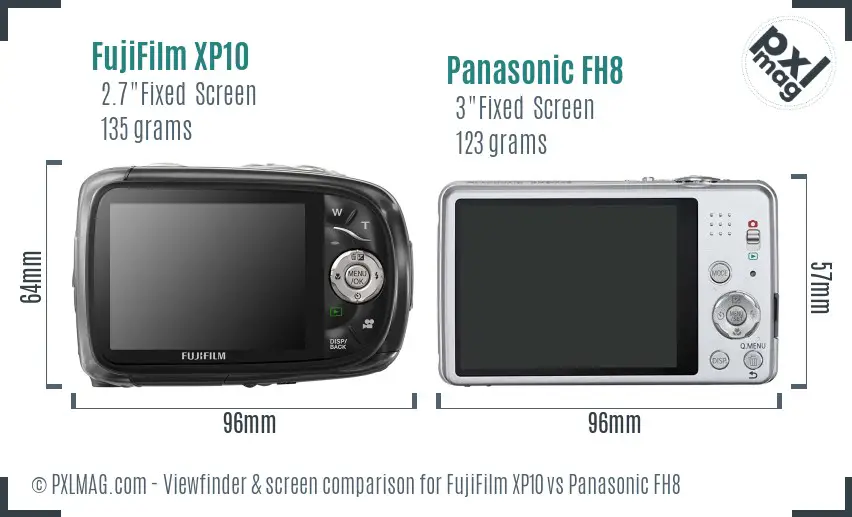 FujiFilm XP10 vs Panasonic FH8 Screen and Viewfinder comparison