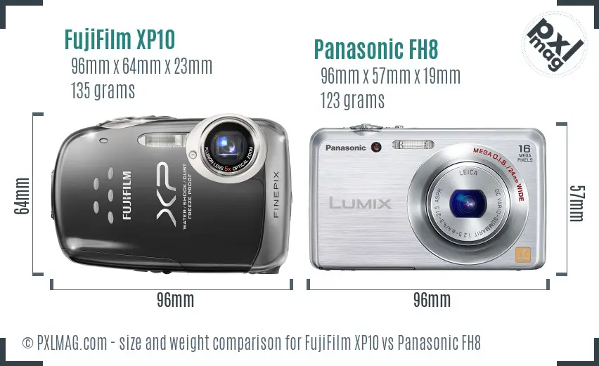 FujiFilm XP10 vs Panasonic FH8 size comparison