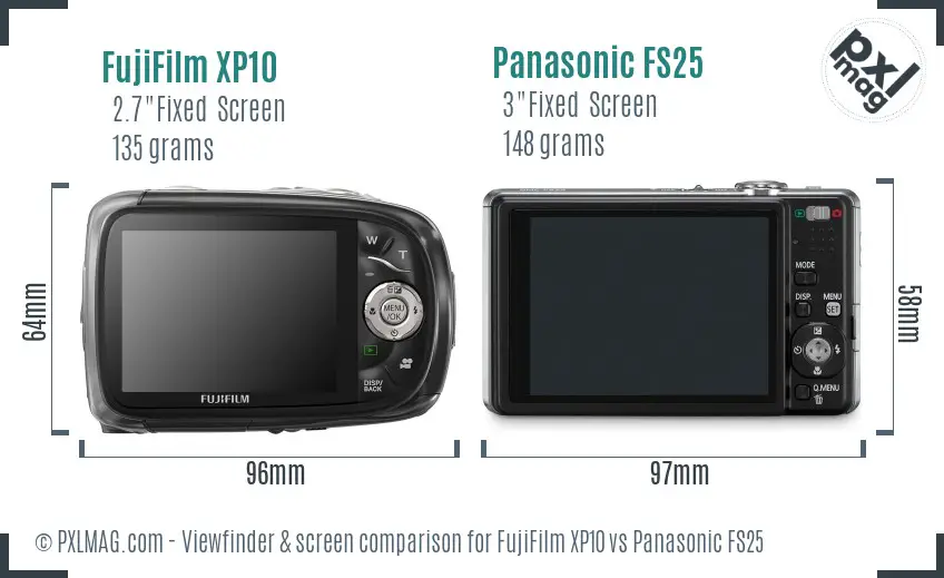 FujiFilm XP10 vs Panasonic FS25 Screen and Viewfinder comparison FujiFilm XP10 vs Panasonic FS25 Screen and Viewfinder comparison