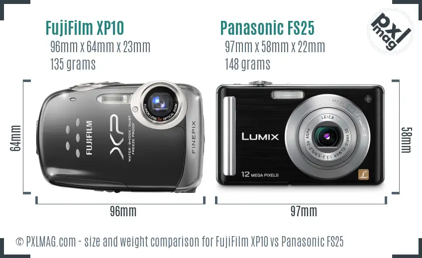 FujiFilm XP10 vs Panasonic FS25 size comparison FujiFilm XP10 vs Panasonic FS25 size comparison