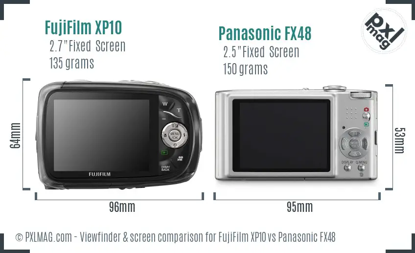 FujiFilm XP10 vs Panasonic FX48 Screen and Viewfinder comparison