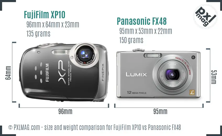 FujiFilm XP10 vs Panasonic FX48 size comparison