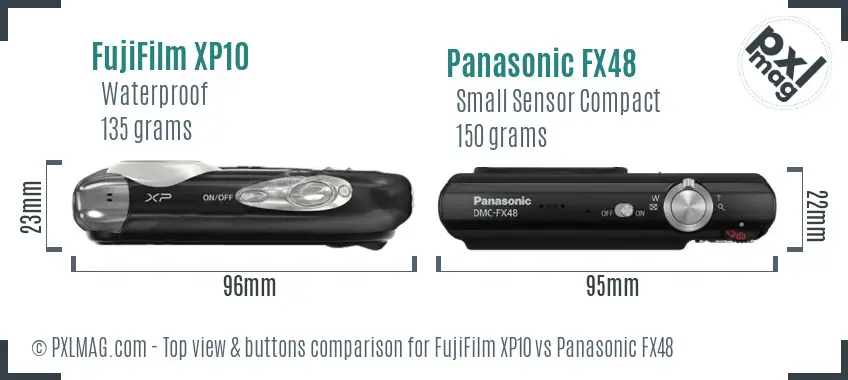 FujiFilm XP10 vs Panasonic FX48 top view buttons comparison