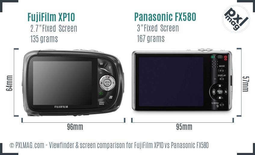 FujiFilm XP10 vs Panasonic FX580 Screen and Viewfinder comparison