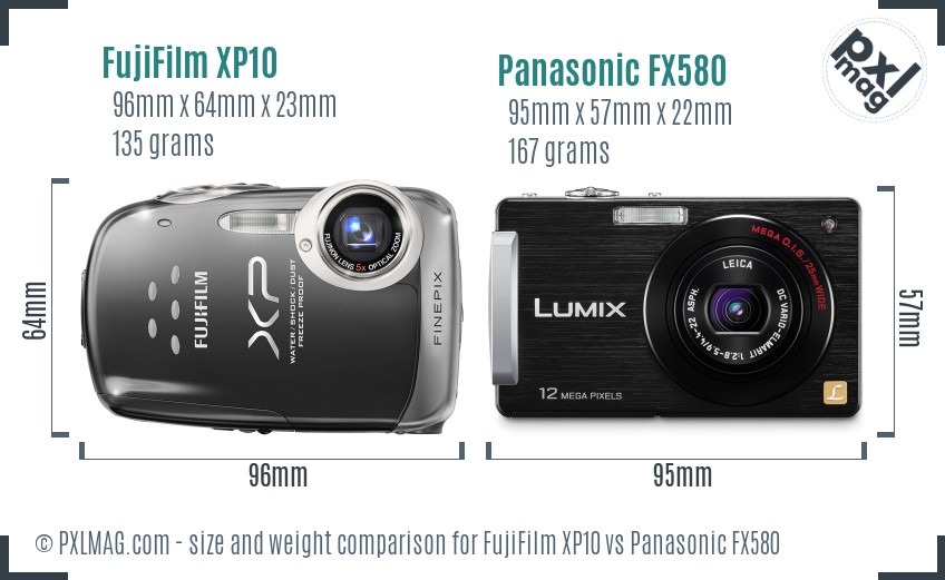 FujiFilm XP10 vs Panasonic FX580 size comparison