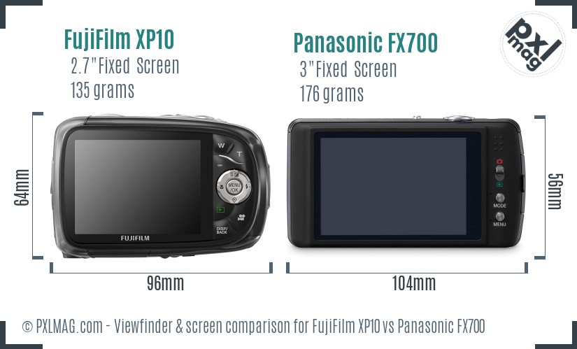 FujiFilm XP10 vs Panasonic FX700 Screen and Viewfinder comparison