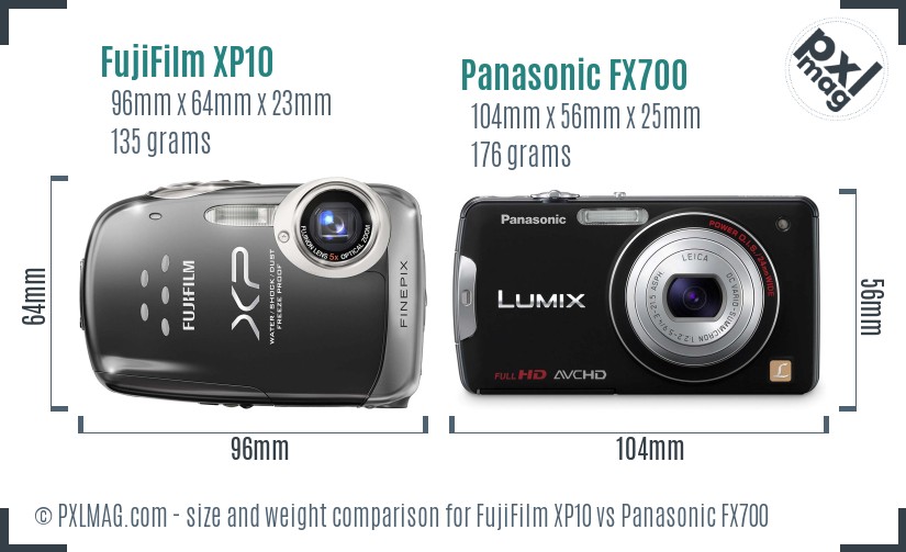FujiFilm XP10 vs Panasonic FX700 size comparison