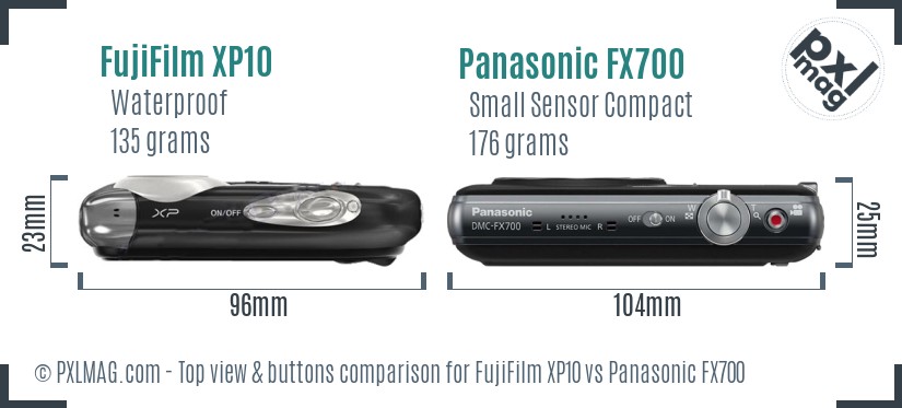 FujiFilm XP10 vs Panasonic FX700 top view buttons comparison