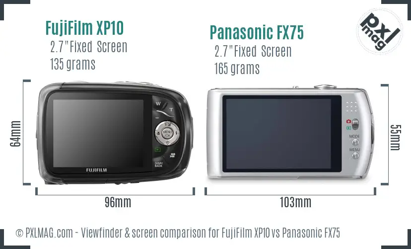 FujiFilm XP10 vs Panasonic FX75 Screen and Viewfinder comparison