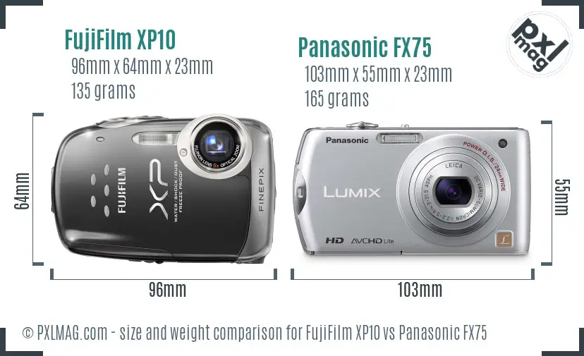 FujiFilm XP10 vs Panasonic FX75 size comparison