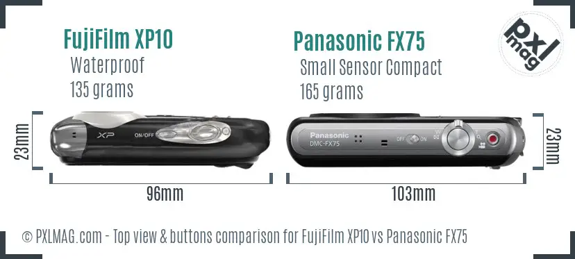 FujiFilm XP10 vs Panasonic FX75 top view buttons comparison
