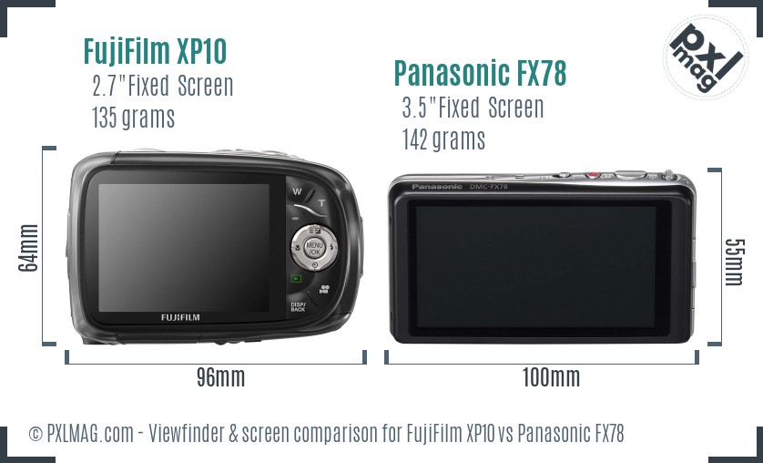 FujiFilm XP10 vs Panasonic FX78 Screen and Viewfinder comparison