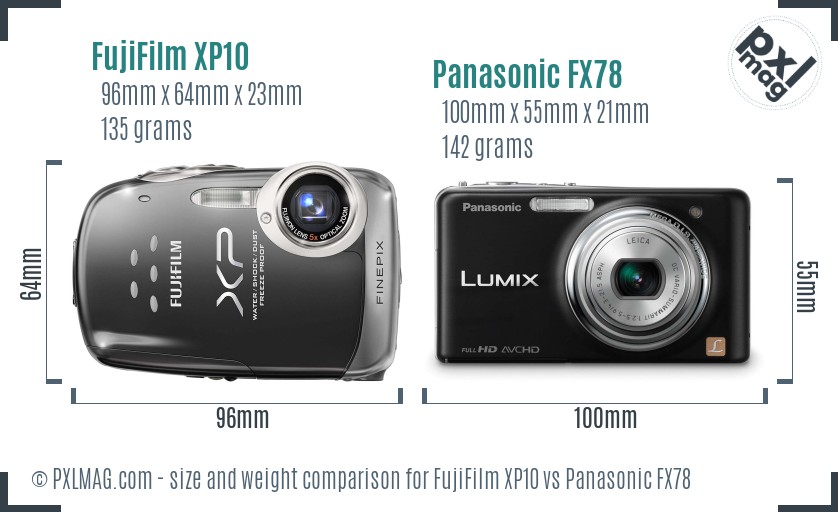 FujiFilm XP10 vs Panasonic FX78 size comparison