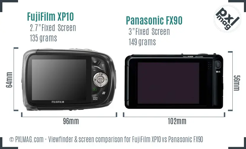 FujiFilm XP10 vs Panasonic FX90 Screen and Viewfinder comparison