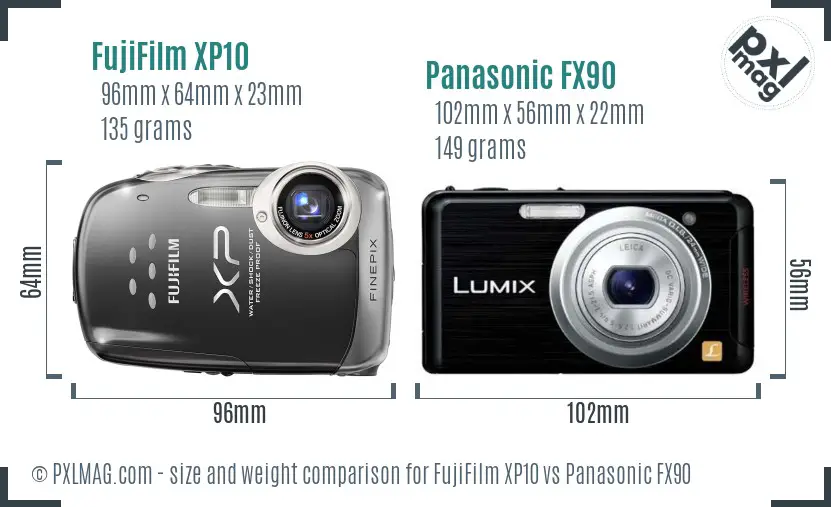 FujiFilm XP10 vs Panasonic FX90 size comparison