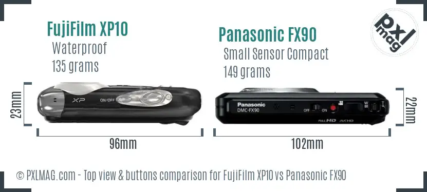 FujiFilm XP10 vs Panasonic FX90 top view buttons comparison