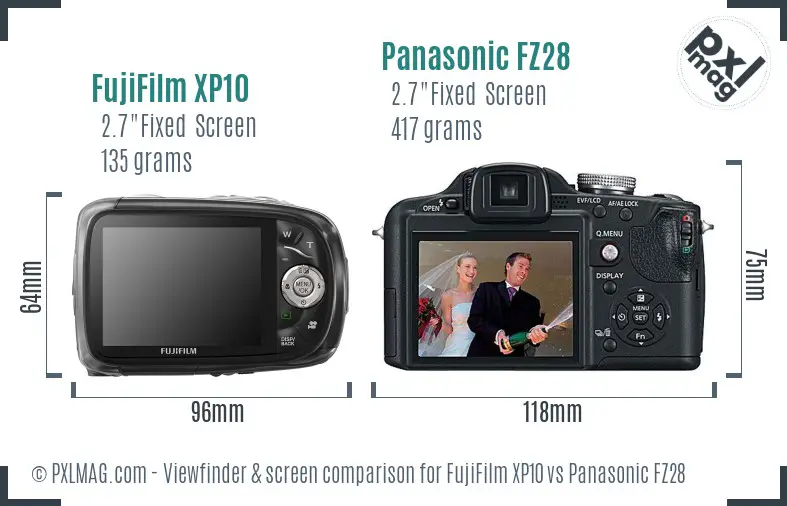 FujiFilm XP10 vs Panasonic FZ28 Screen and Viewfinder comparison