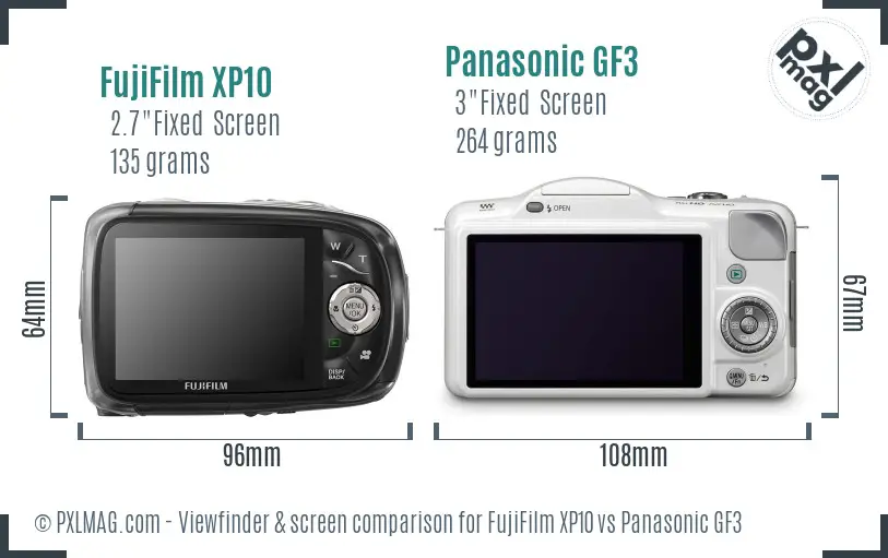 FujiFilm XP10 vs Panasonic GF3 Screen and Viewfinder comparison