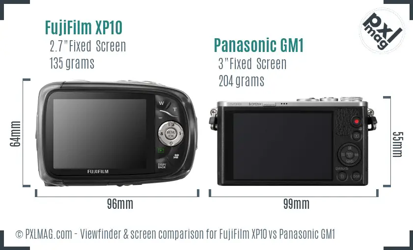 FujiFilm XP10 vs Panasonic GM1 Screen and Viewfinder comparison