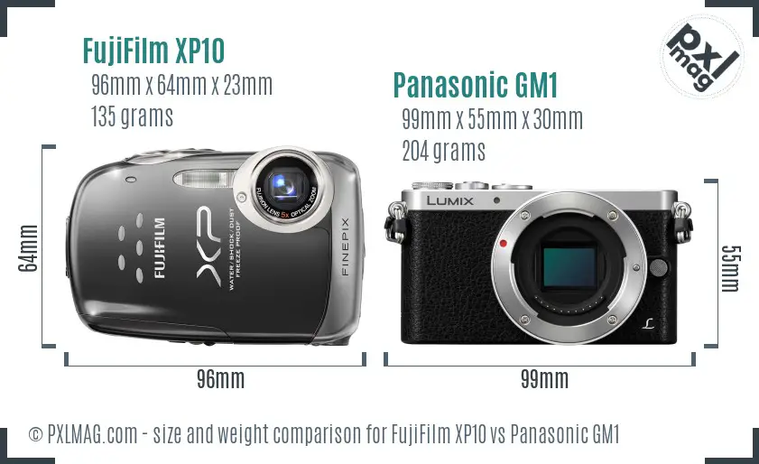 FujiFilm XP10 vs Panasonic GM1 size comparison